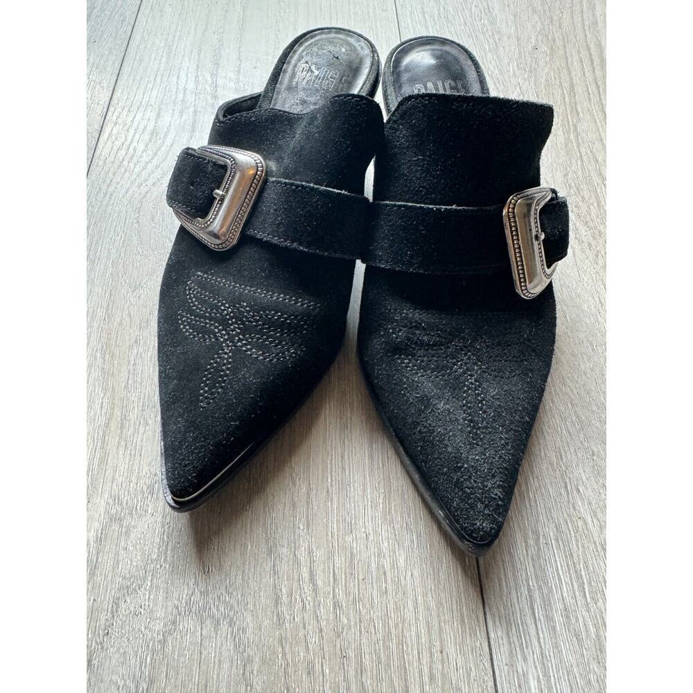 Paige Womens Size 6 Black Suede Western Buckle Bohemian Kensington Mules Heels - Picture 3 of 10